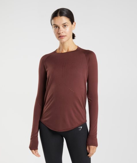 Camiseta Gymshark Sweat Seamless Long Sleeve Top Mujer Vino | MX 850POM